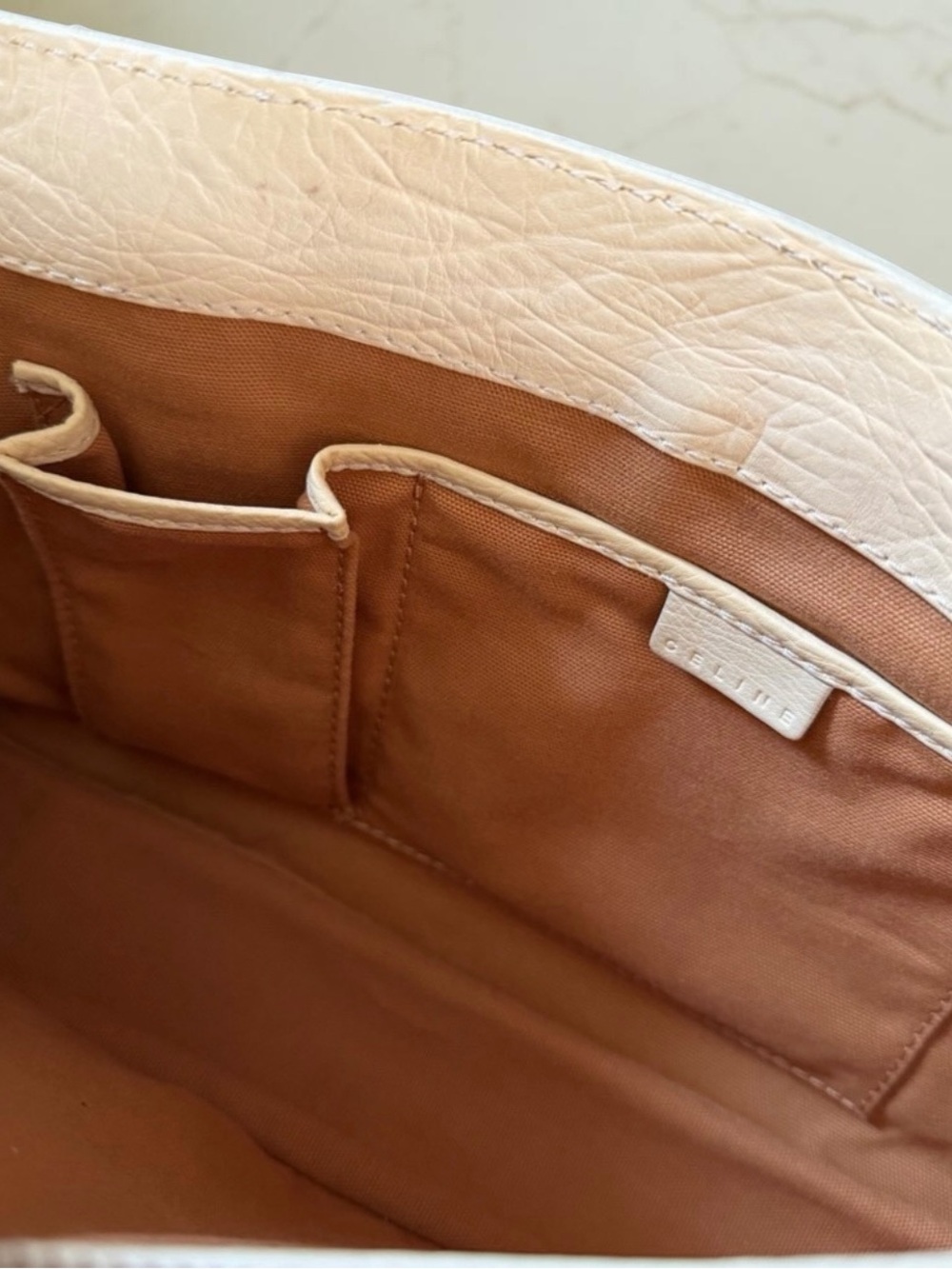 Authentic Celine Beige Leather Tote Bag Quiet Luxury Designer Tote with COA - Picture 13 of 15